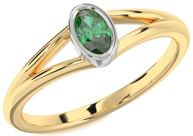 Emerald Gold Silver Oval Promise Ring