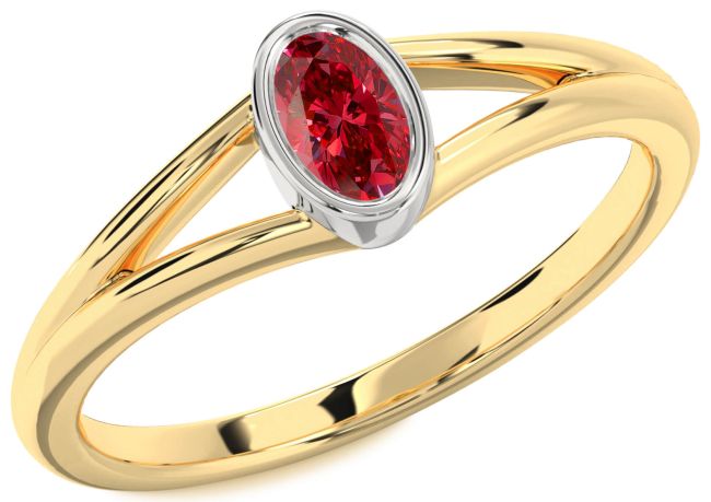 Ruby Gold Silver Oval Promise Ring