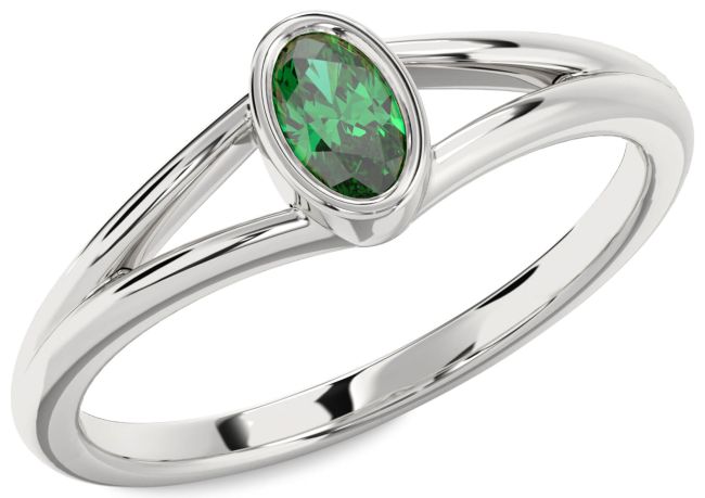 Emerald Platinum Oval Promise Ring