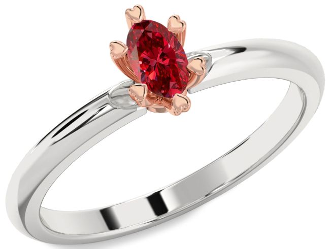Ruby White Rose Gold Oval Promise Ring