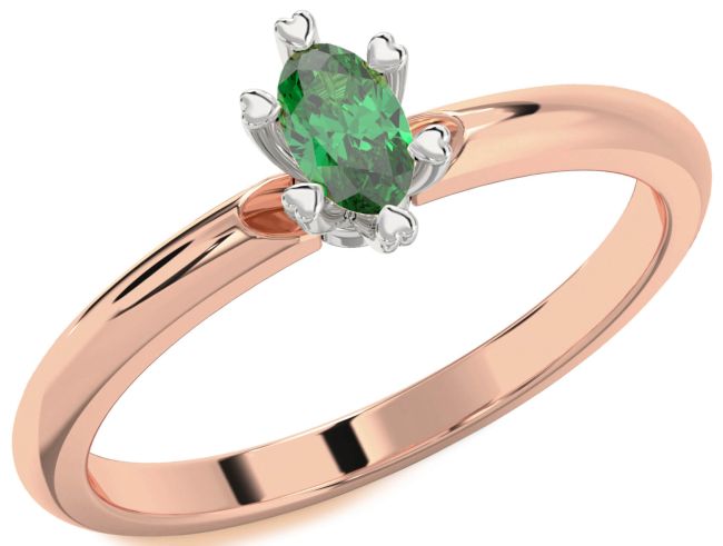 Emerald Rose Gold Silver Oval Promise Ring
