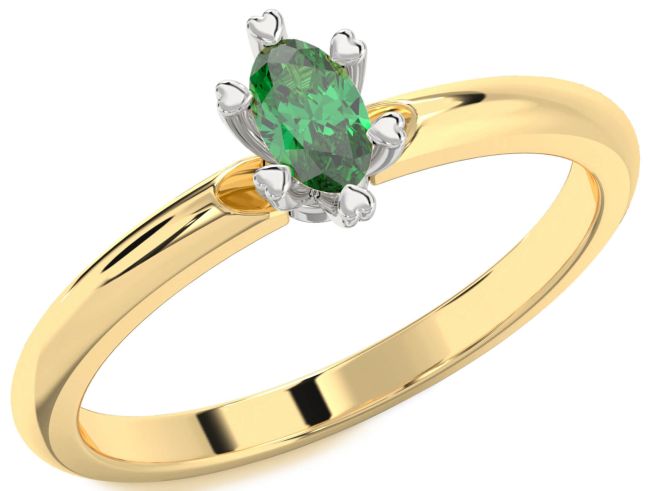 Emerald Gold Silver Oval Promise Ring