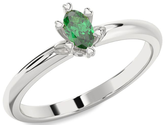 Emerald Platinum Oval Promise Ring