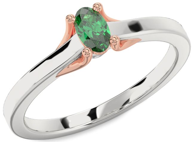 Emerald Rose Gold Silver Oval Promise Ring