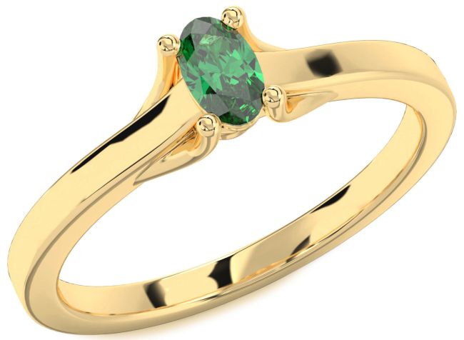 Emerald Gold Silver Oval Promise Ring