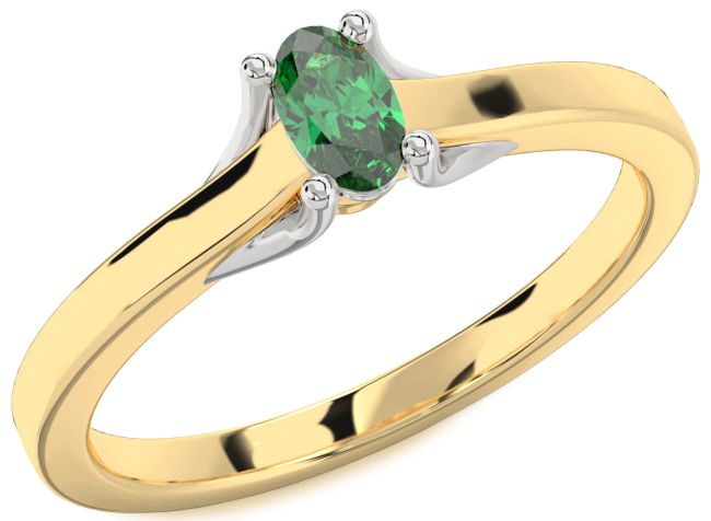 Emerald Gold Silver Oval Promise Ring