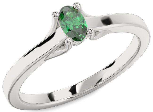 Emerald Platinum Oval Promise Ring