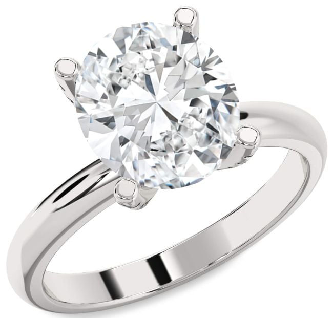 Diamond Silver Oval Solitaire Engagement Ring