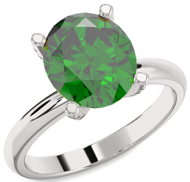 Diamond Emerald Platinum Oval Solitaire Engagement Ring
