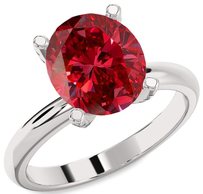 Diamond Ruby Platinum Oval Solitaire Engagement Ring