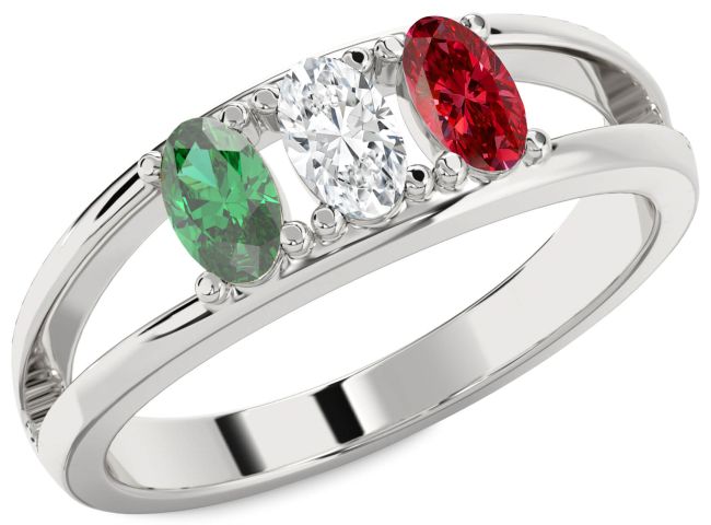 Platinum Oval Three Stone Mother's Ring