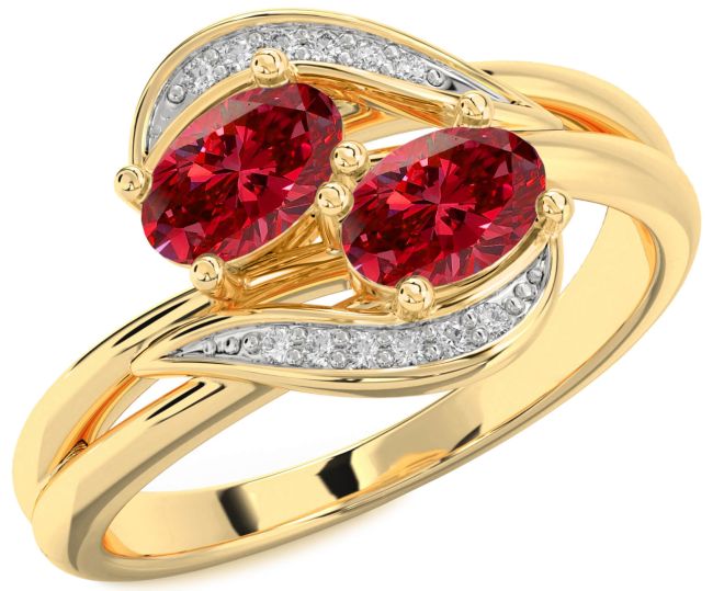 Diamond Ruby Gold Silver Oval Two Stone Birthstone Ring