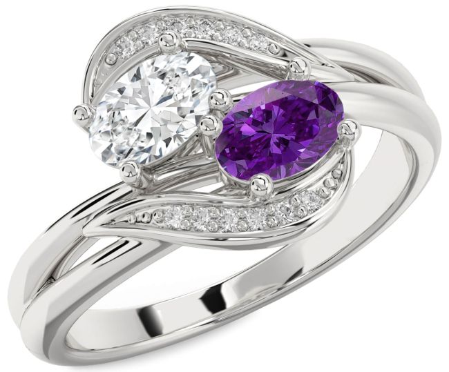 Diamond Silver Oval Two Stone Promise Ring