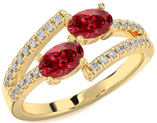 Diamond Ruby Gold Oval Two Stone Birthstone Ring