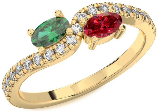 Diamond Gold Oval Two Stone Promise Ring
