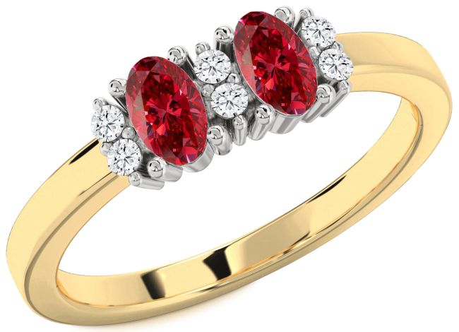 Diamond Ruby Gold Silver Oval Two Stone Birthstone Ring