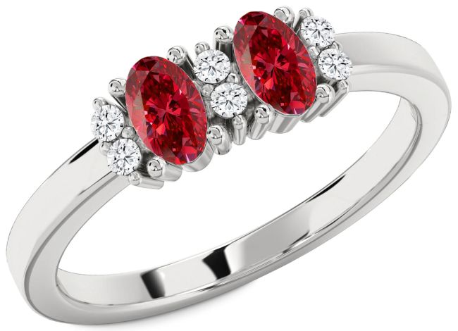 Diamond Ruby Platinum Oval Two Stone Birthstone Ring