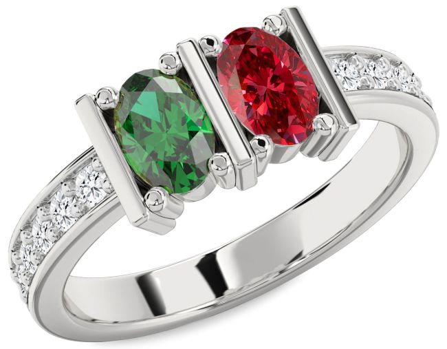 Diamond Silver Oval Two Stone Promise Ring