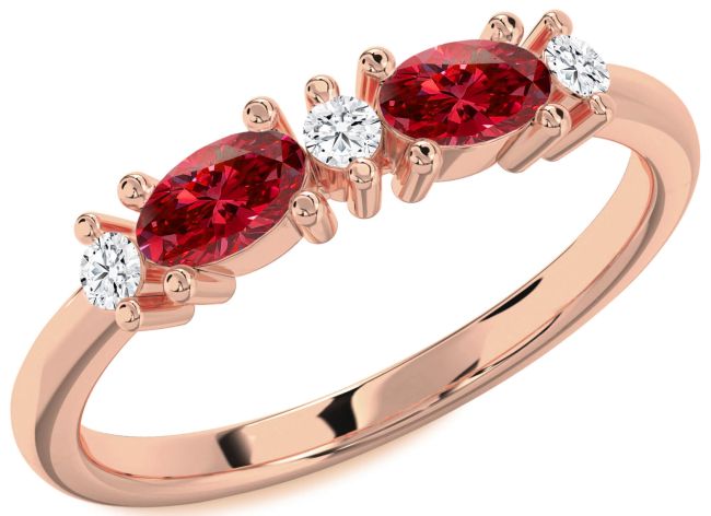 Diamond Ruby Rose Gold Silver Oval Two Stone Birthstone Ring