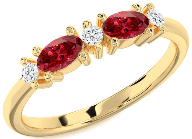 Diamond Ruby Gold Oval Two Stone Birthstone Ring