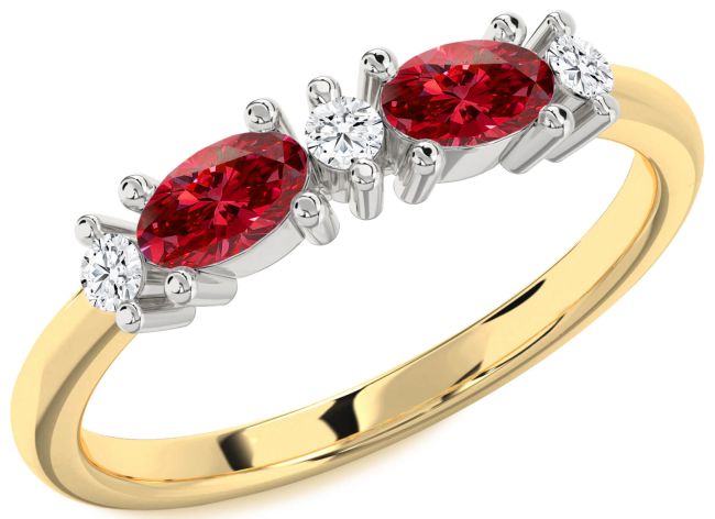 Diamond Ruby Gold Silver Oval Two Stone Birthstone Ring