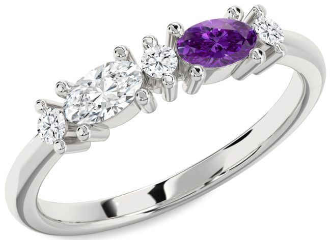 Diamond Silver Oval Two Stone Promise Ring
