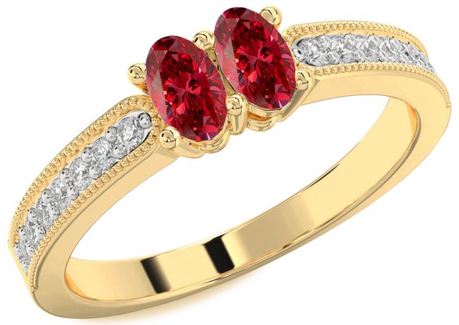 Diamond Ruby Gold Oval Two Stone Birthstone Ring