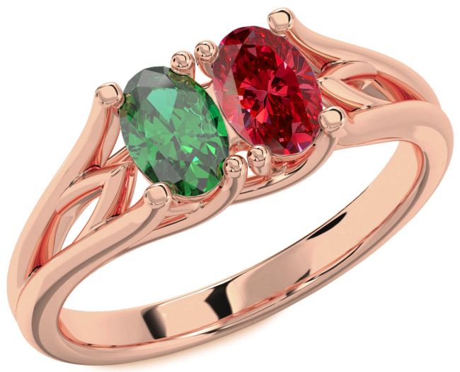 Rose Gold Silver Oval Two Stone Promise Ring