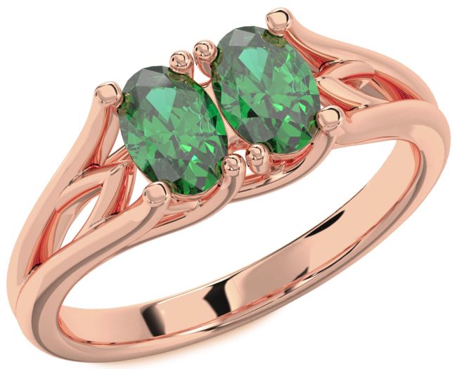 Emerald Rose Gold Oval Two Stone Birthstone Ring