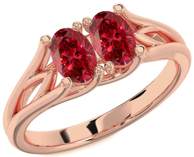Ruby Rose Gold Silver Oval Two Stone Birthstone Ring