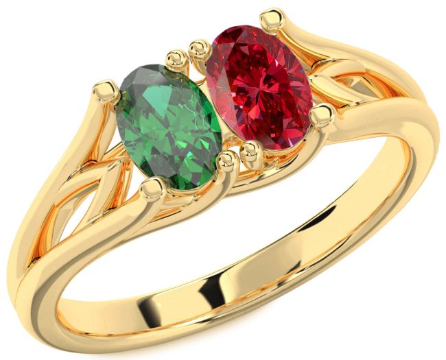 Gold Silver Oval Two Stone Promise Ring