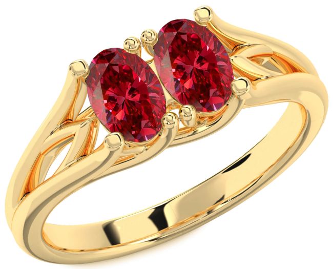 Ruby Gold Silver Oval Two Stone Birthstone Ring