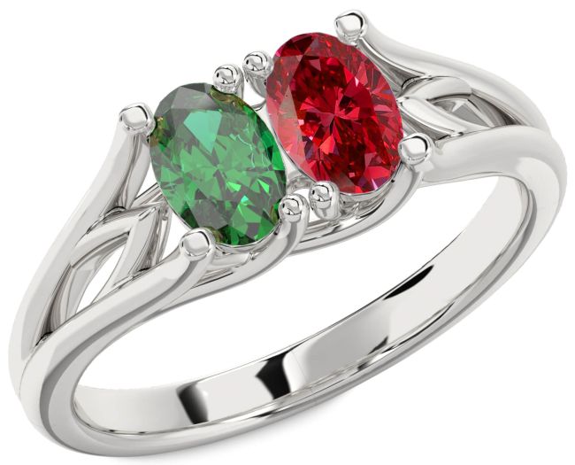White Gold Oval Two Stone Promise Ring