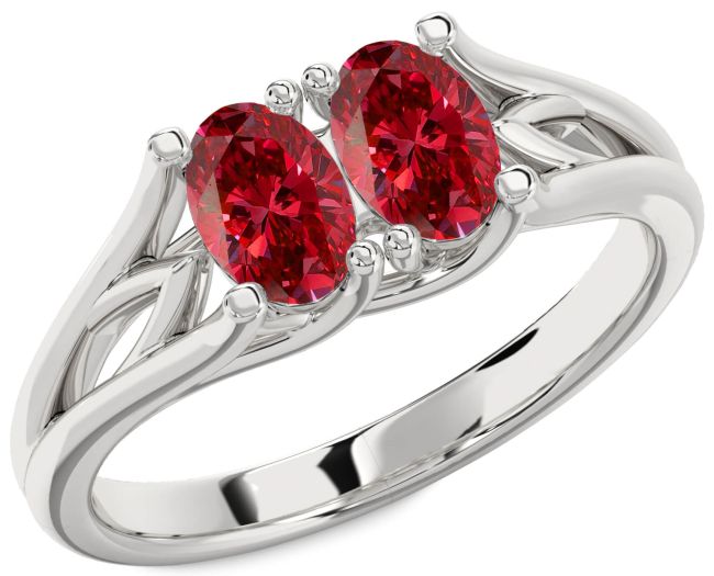 Ruby Platinum Oval Two Stone Birthstone Ring