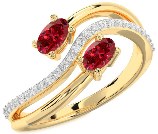 Diamond Ruby Gold Oval Two Stone Birthstone Ring