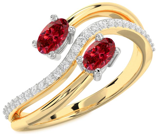Diamond Ruby Gold Silver Oval Two Stone Birthstone Ring
