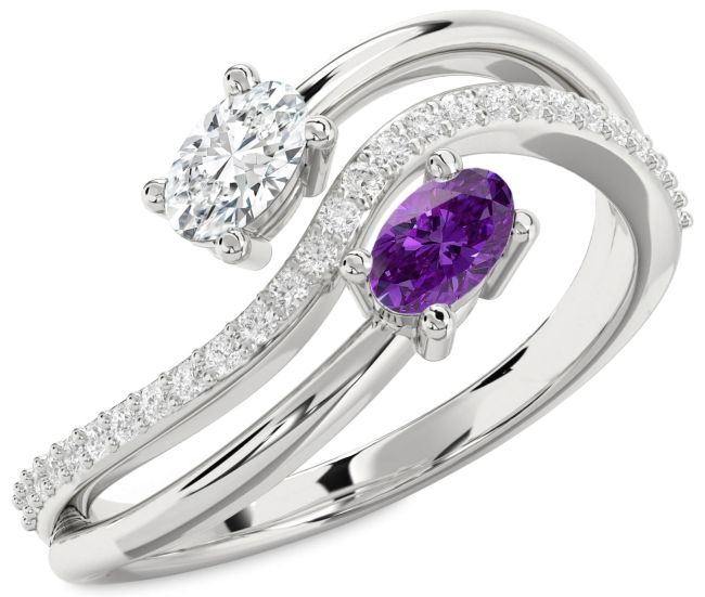 Diamond Silver Oval Two Stone Promise Ring