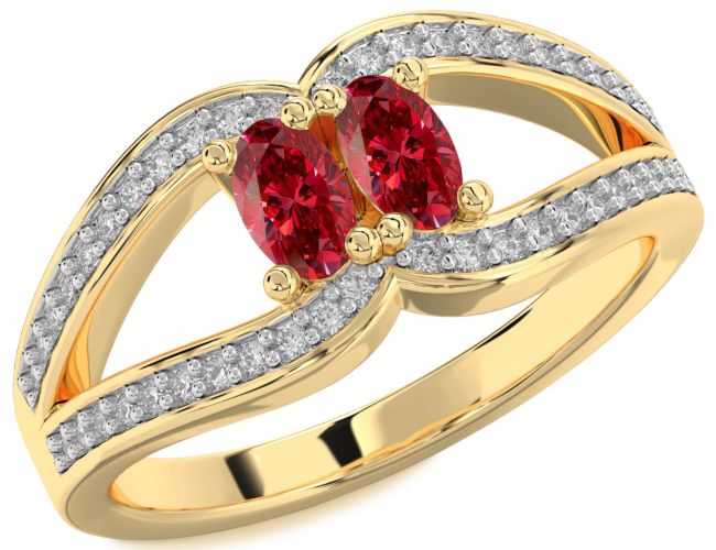 Diamond Ruby Gold Oval Two Stone Birthstone Ring