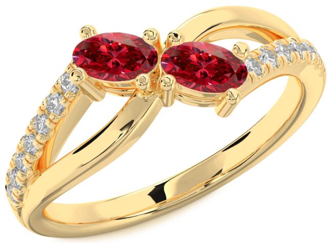 Diamond Ruby Gold Silver Infinity Oval Two Stone Birthstone Ring