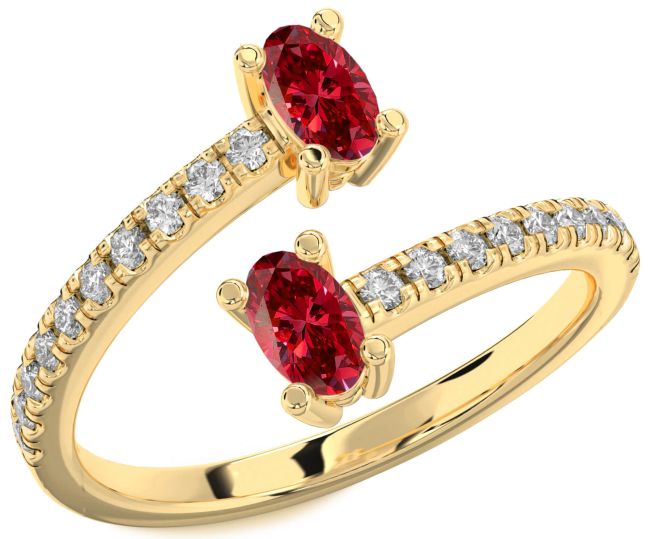 Diamond Ruby Gold Oval Two Stone Birthstone Ring