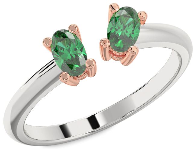 Emerald Platinum & Rose Gold Oval Two Stone Birthstone Ring