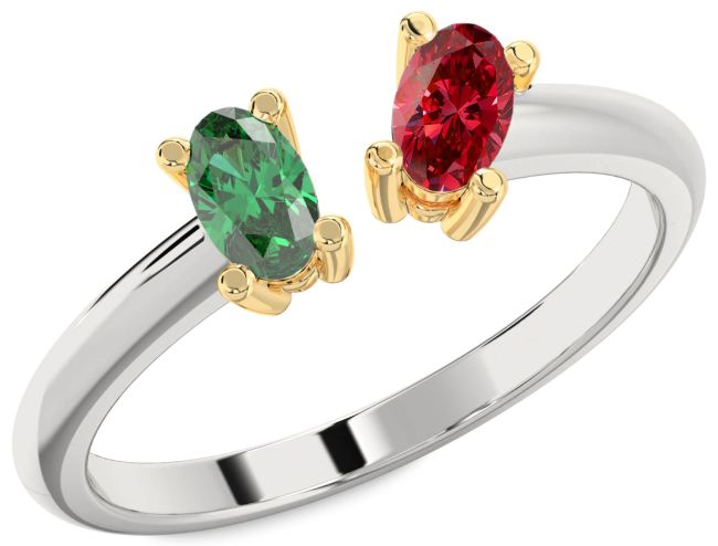 Gold Silver Oval Two Stone Promise Ring