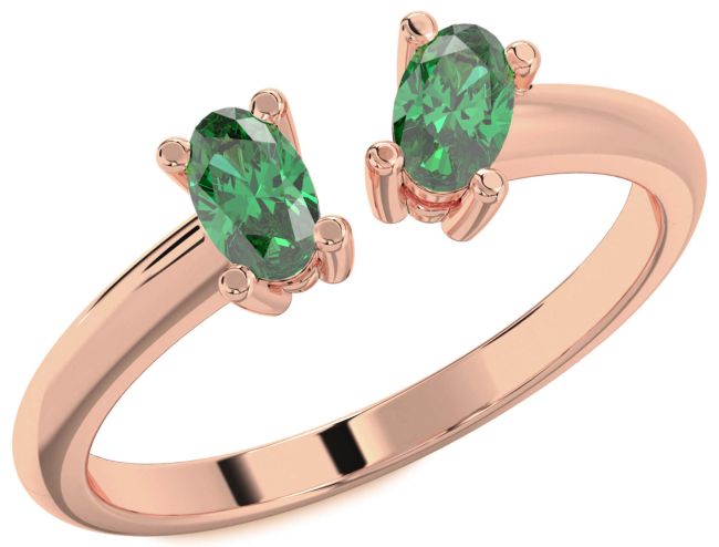Emerald Rose Gold Oval Two Stone Birthstone Ring