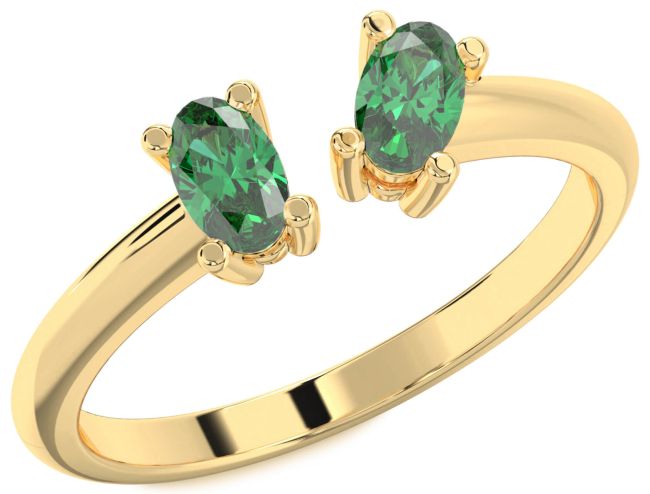 Emerald Gold Silver Oval Two Stone Birthstone Ring