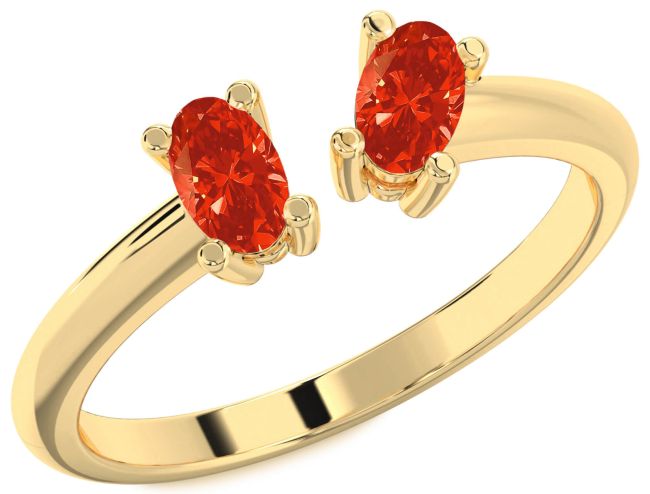 Fire Opal Gold Oval Two Stone Ring