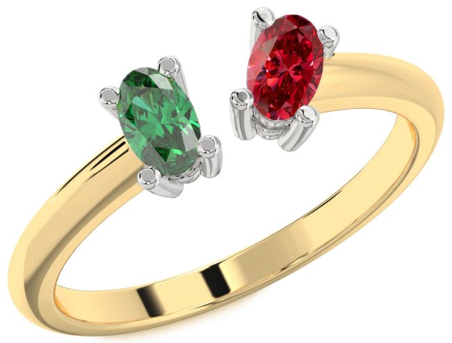 Gold Silver Oval Two Stone Promise Ring