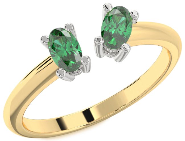 Emerald Gold Silver Oval Two Stone Birthstone Ring