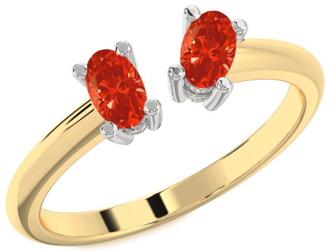Fire Opal Gold Silver Oval Two Stone Ring