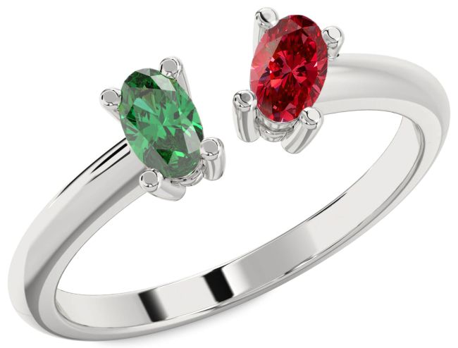 Silver Oval Two Stone Promise Ring