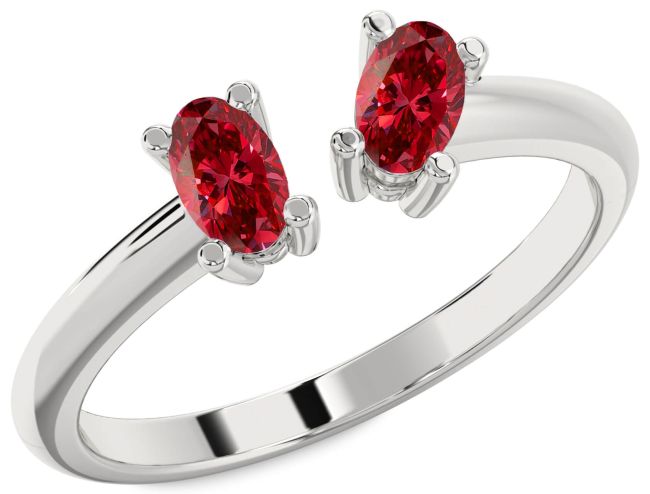 Ruby White Gold Oval Two Stone Birthstone Ring